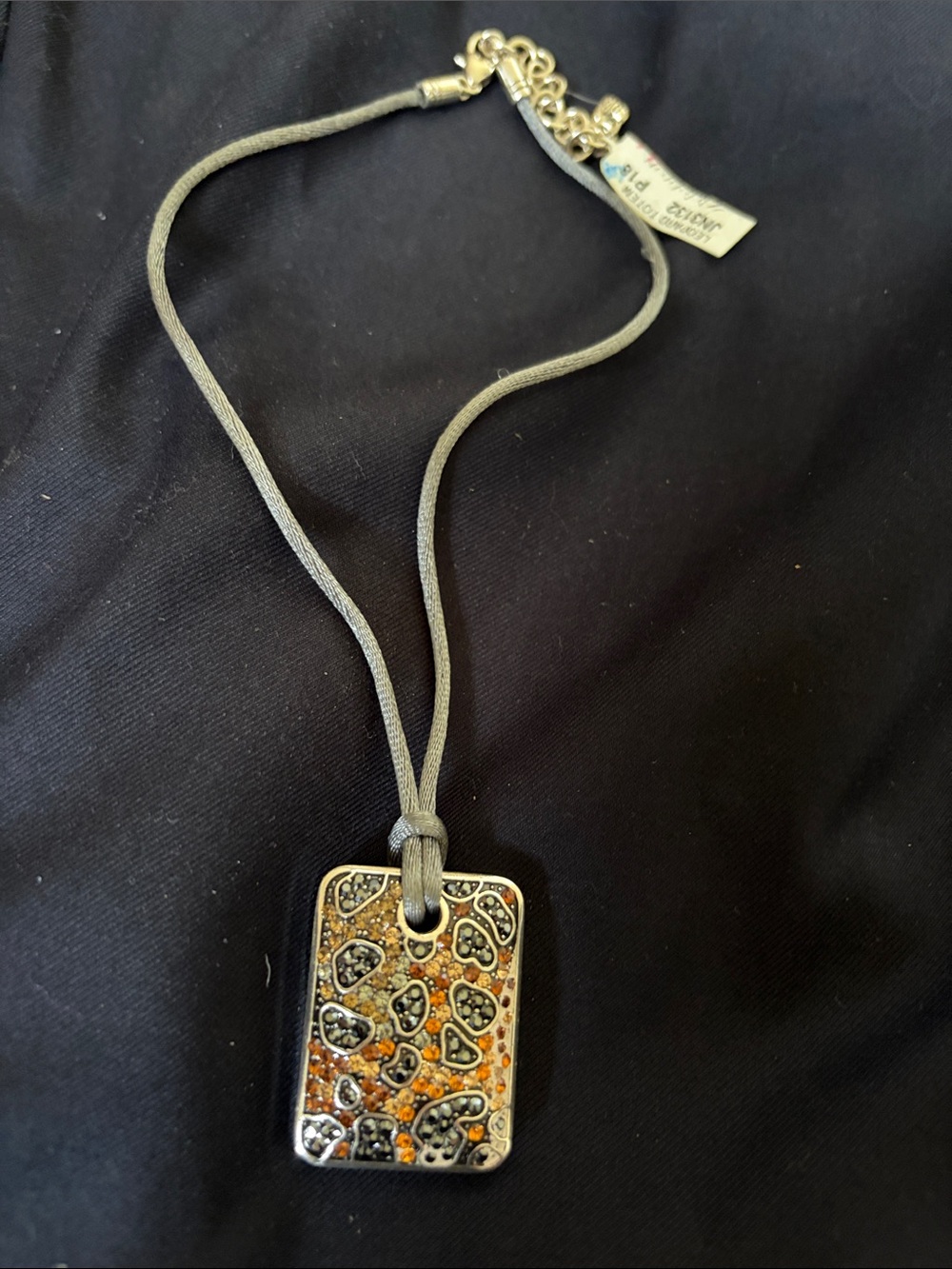 Brighton Gray Cord Necklace with Orange and Black Animal-Print Pendant